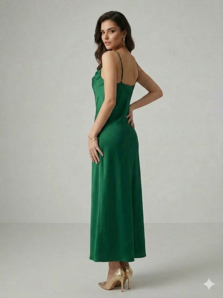 DORİDORCA Askılı Abiye Elbise  4037 - YEŞİL