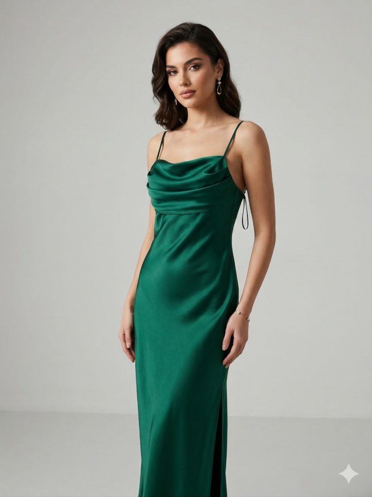 DORİDORCA Askılı Abiye Elbise  4037 - YEŞİL