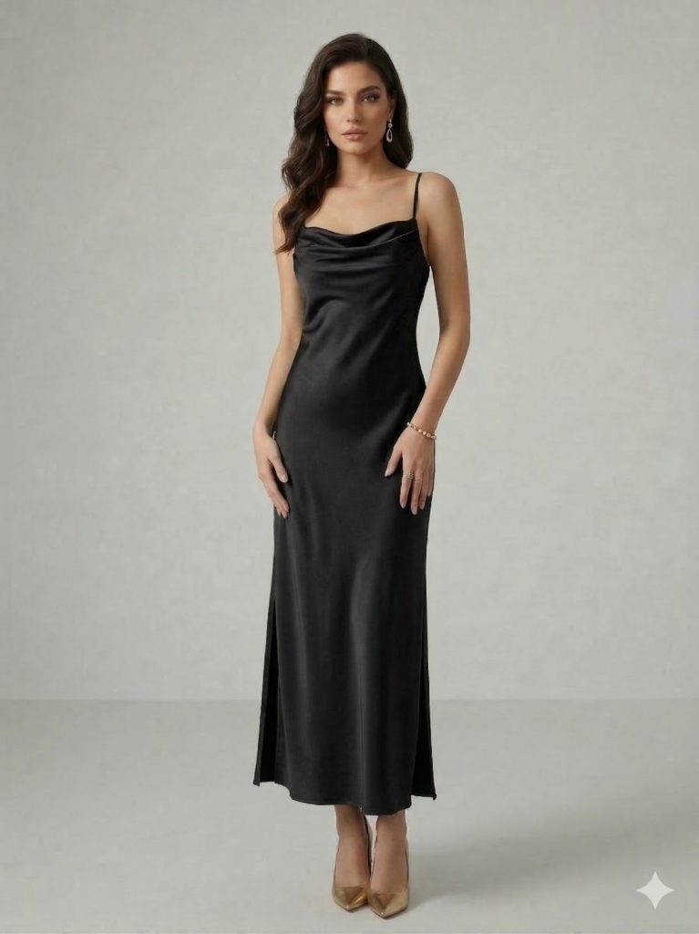 DORİDORCA Askılı Abiye Elbise  4037 - Siyah