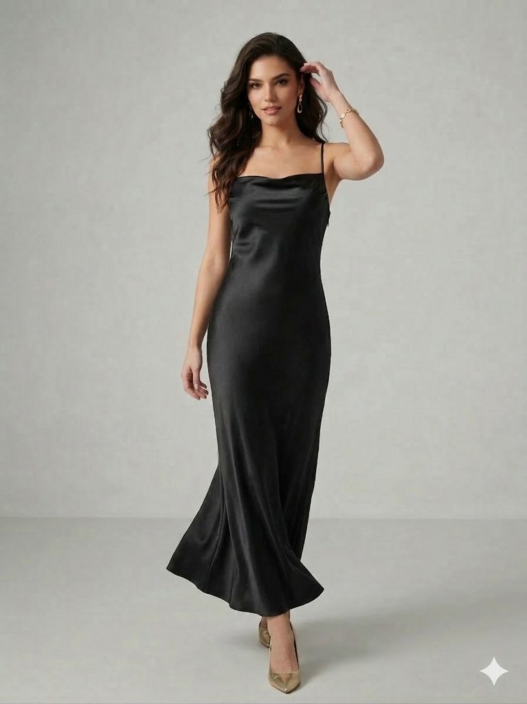 DORİDORCA Askılı Abiye Elbise  4037 - Siyah