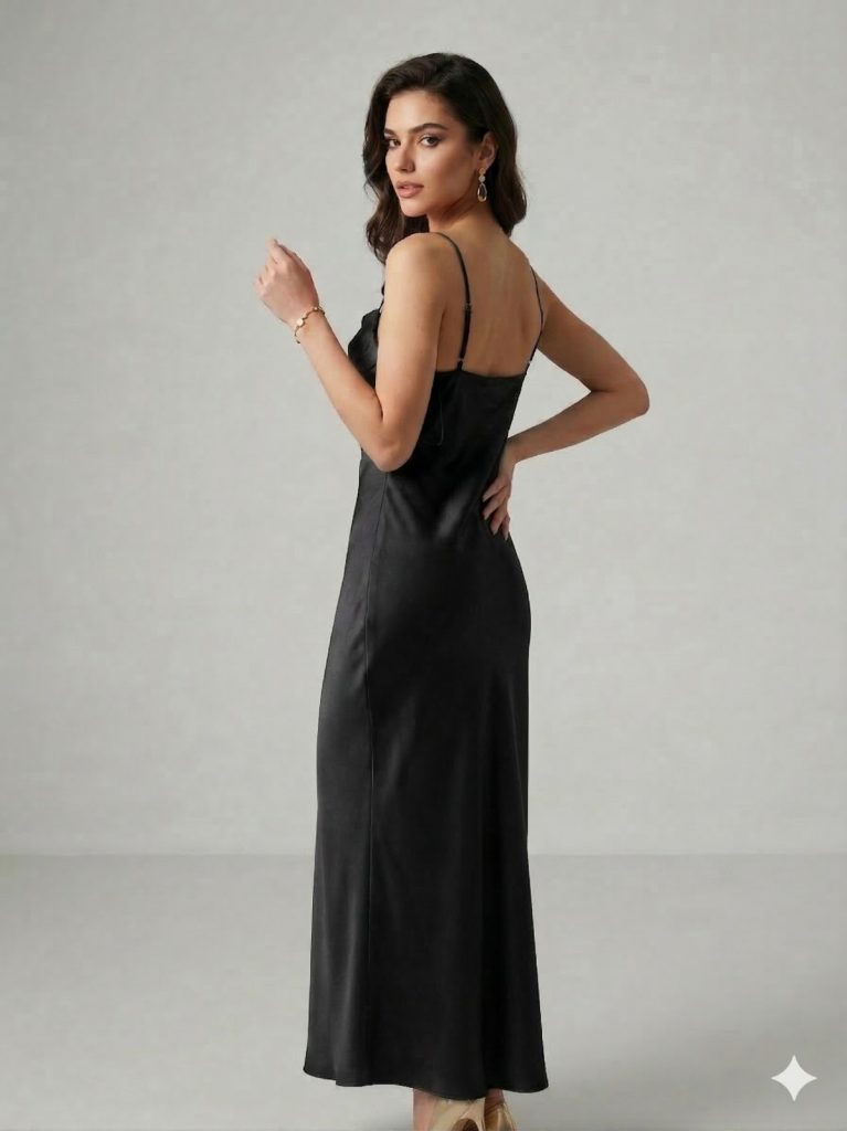 DORİDORCA Askılı Abiye Elbise  4037 - Siyah