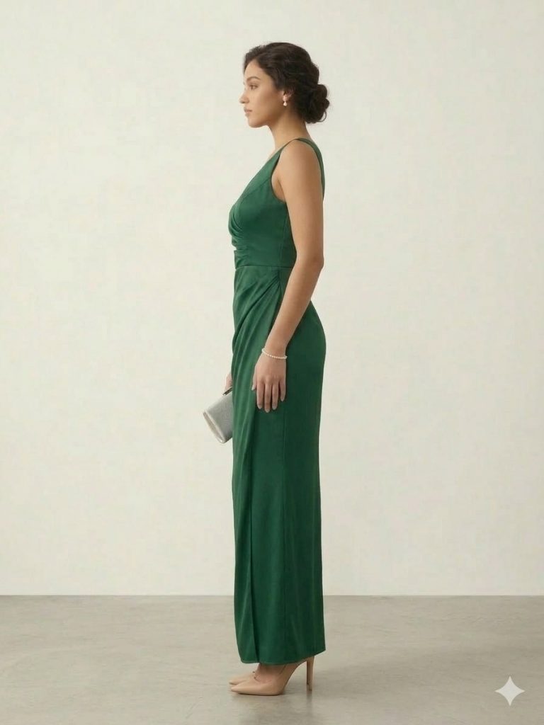 DORİDORCA V Yaka Abiye Elbise 4050 - PETROL