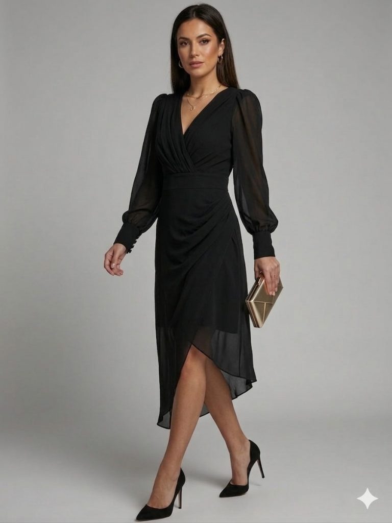 DORİDORCA Asimetrik Abiye Elbise 4070 - Siyah