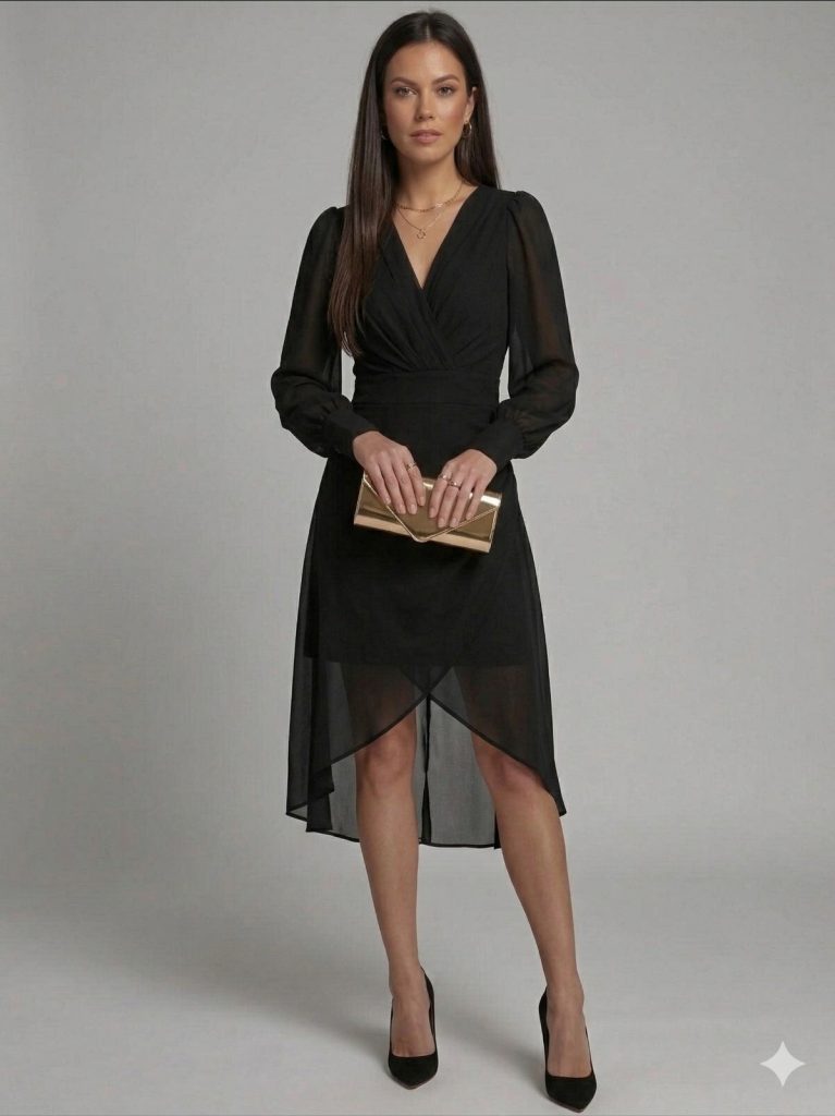 DORİDORCA Asimetrik Abiye Elbise 4070 - Siyah