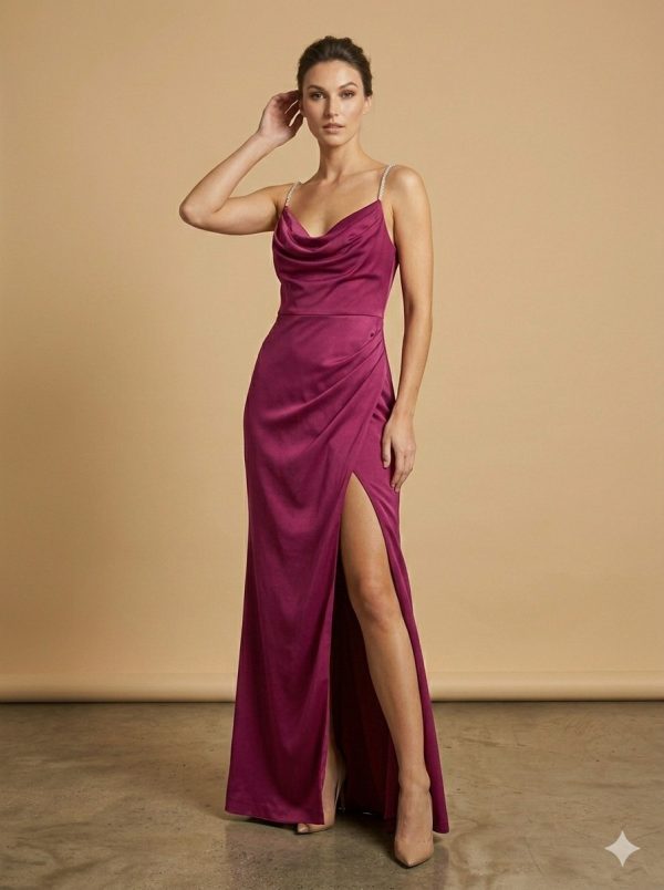 DORİDORCA Taş Askılı Yırtmaçlı  Elbise 4116