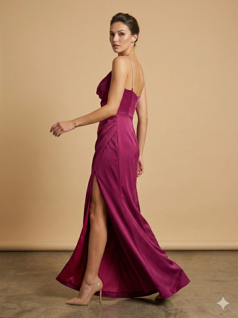 DORİDORCA Taş Askılı Yırtmaçlı  Elbise 4116