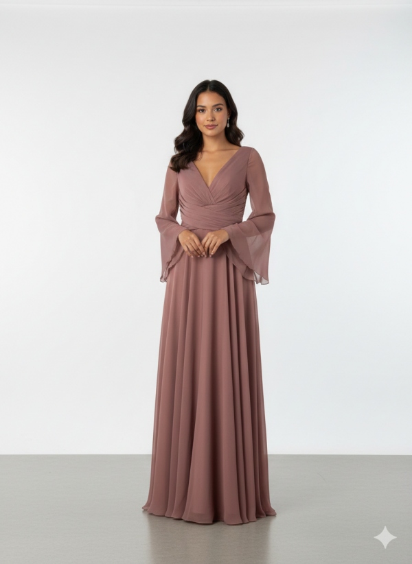 DORİDORCA Kolları Şifon V Yaka Elbise 4133