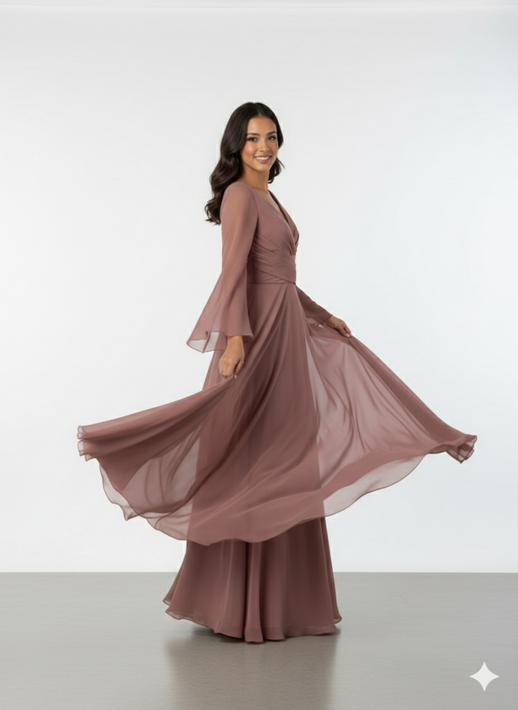 DORİDORCA Kolları Şifon V Yaka Elbise 4133