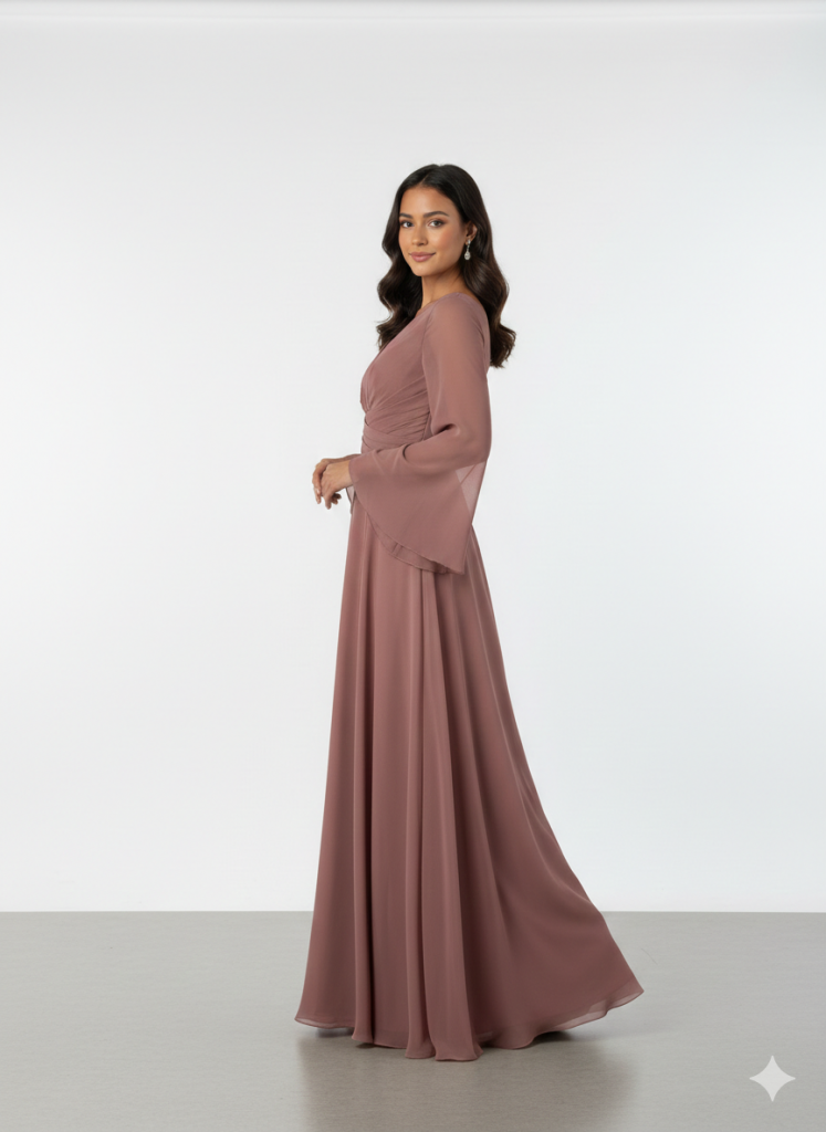 DORİDORCA Kolları Şifon V Yaka Elbise 4133 - TARÇIN