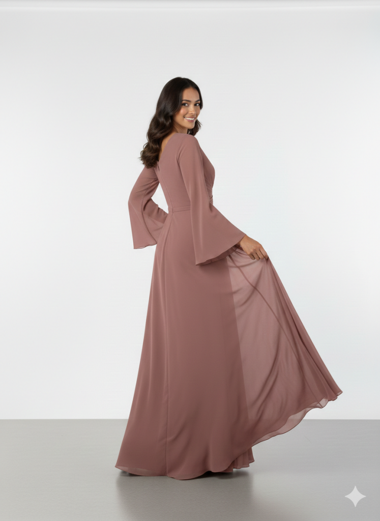 DORİDORCA Kolları Şifon V Yaka Elbise 4133 - TARÇIN