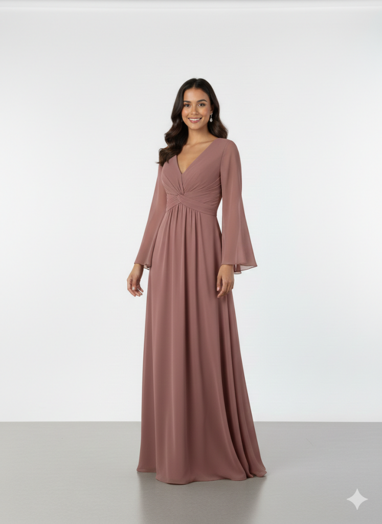 DORİDORCA Kolları Şifon V Yaka Elbise 4133 - TARÇIN