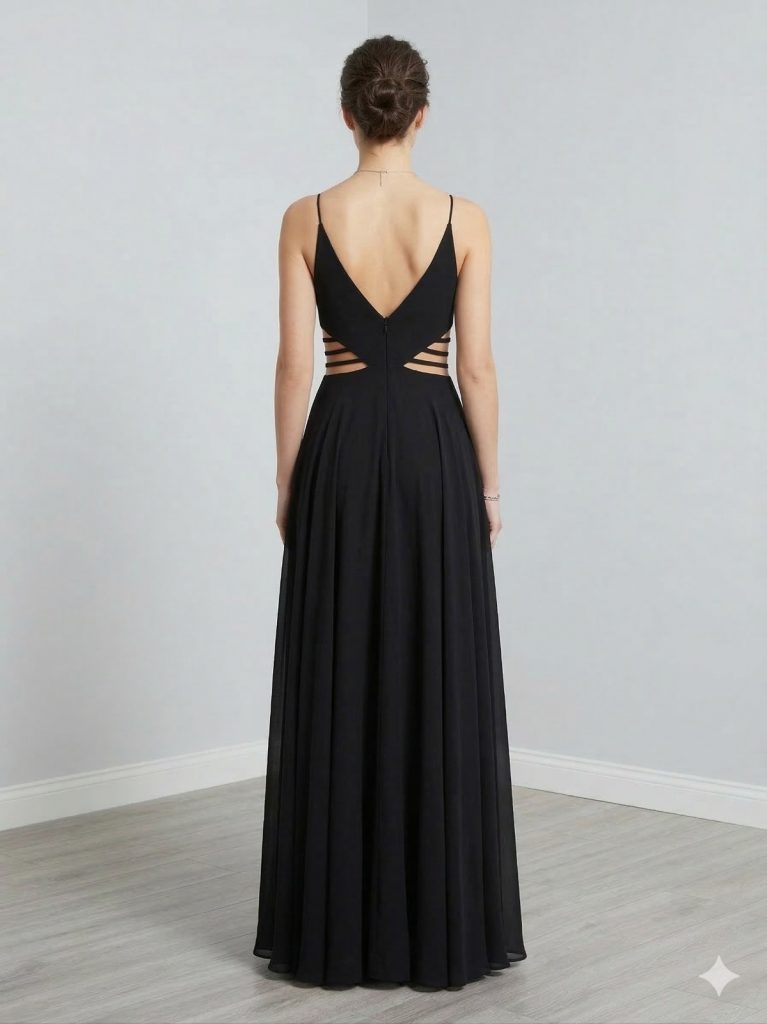 DORİDORCA Aksesuar Detaylı Askılı Abiye Elbise 5025 - Siyah