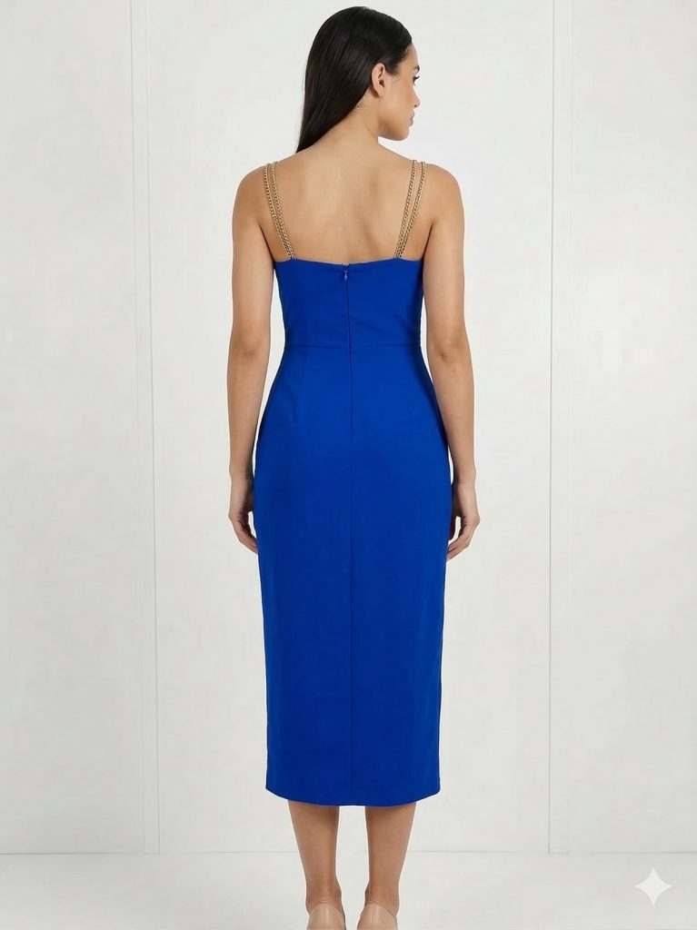 DORİDORCA Taş Askılı Yırtmaçlı Elbise  5026 - SAKS