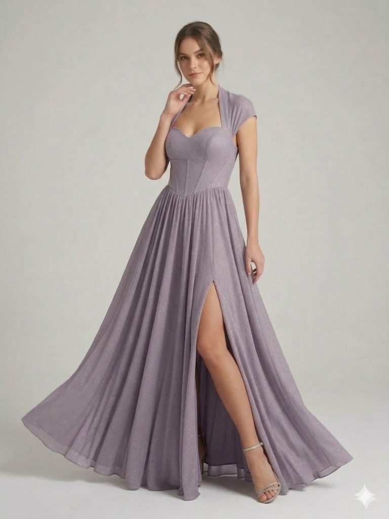 DORİDORCA Boyun&Sırt Tül Askılı Abiye Elbise 5108 - VİZON