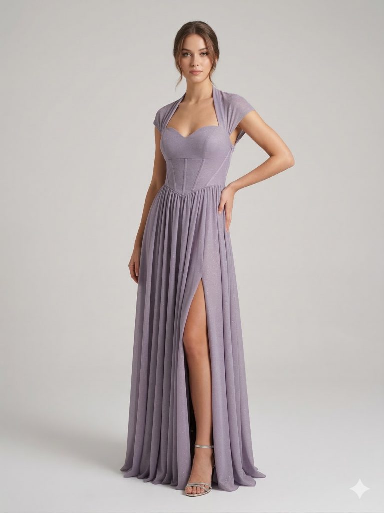 DORİDORCA Boyun&Sırt Tül Askılı Abiye Elbise 5108 - VİZON