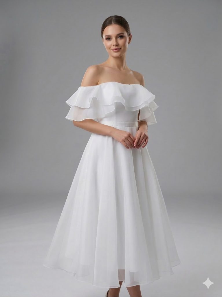 DORİDORCA Tül Detaylı Abiye Elbise  6013 - Beyaz