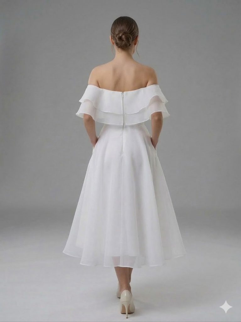 DORİDORCA Tül Detaylı Abiye Elbise  6013 - Beyaz