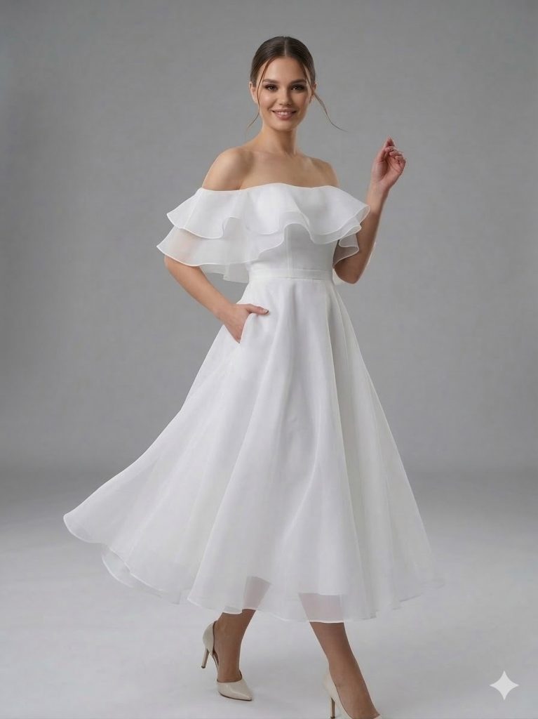 DORİDORCA Tül Detaylı Abiye Elbise  6013 - Beyaz