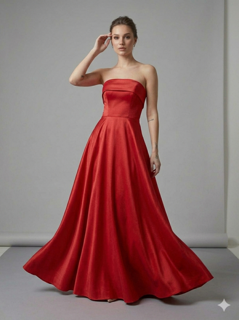 DORİDORCA Straplez Uzun Elbise 6068