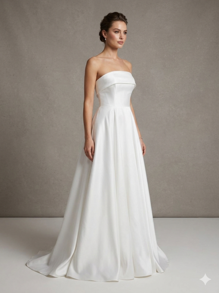 DORİDORCA Straplez Uzun Elbise 6068 - Beyaz