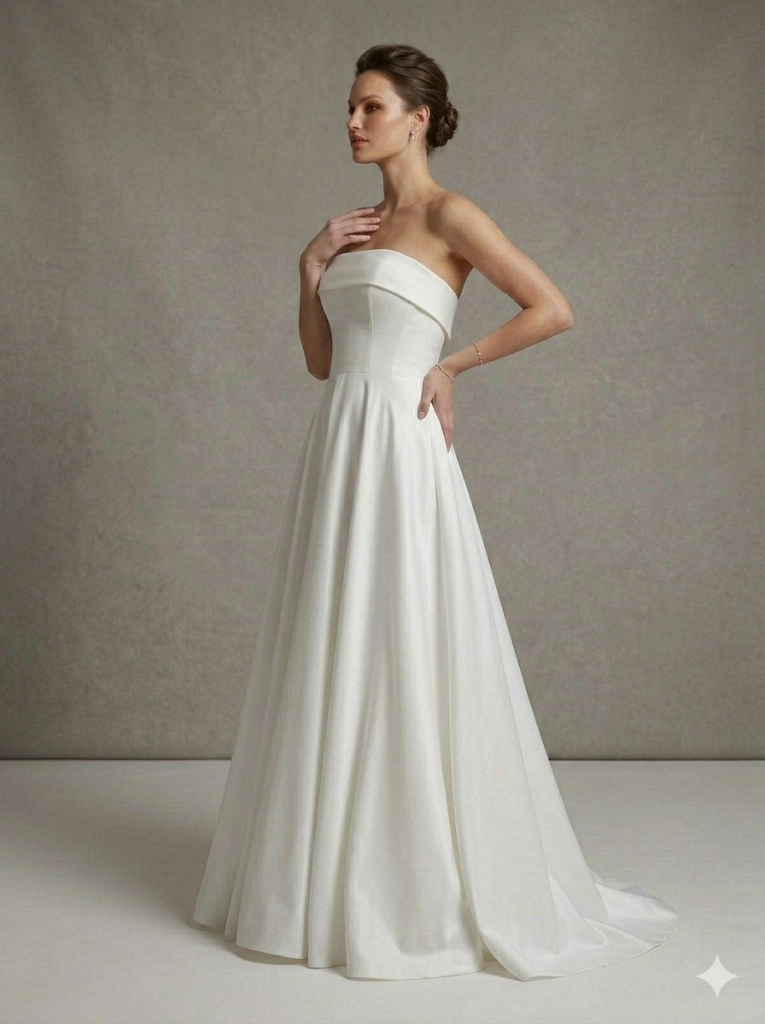 DORİDORCA Straplez Uzun Elbise 6068 - Beyaz