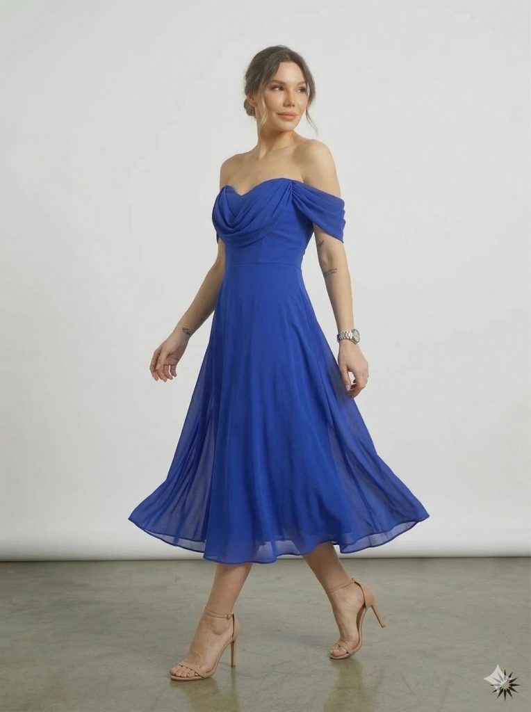 DORİDORCA Dökümlü Yaka Ve Kol Abiye Elbise 6081 - SAKS