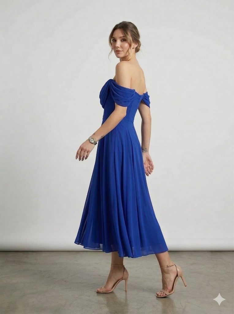 DORİDORCA Dökümlü Yaka Ve Kol Abiye Elbise 6081 - SAKS