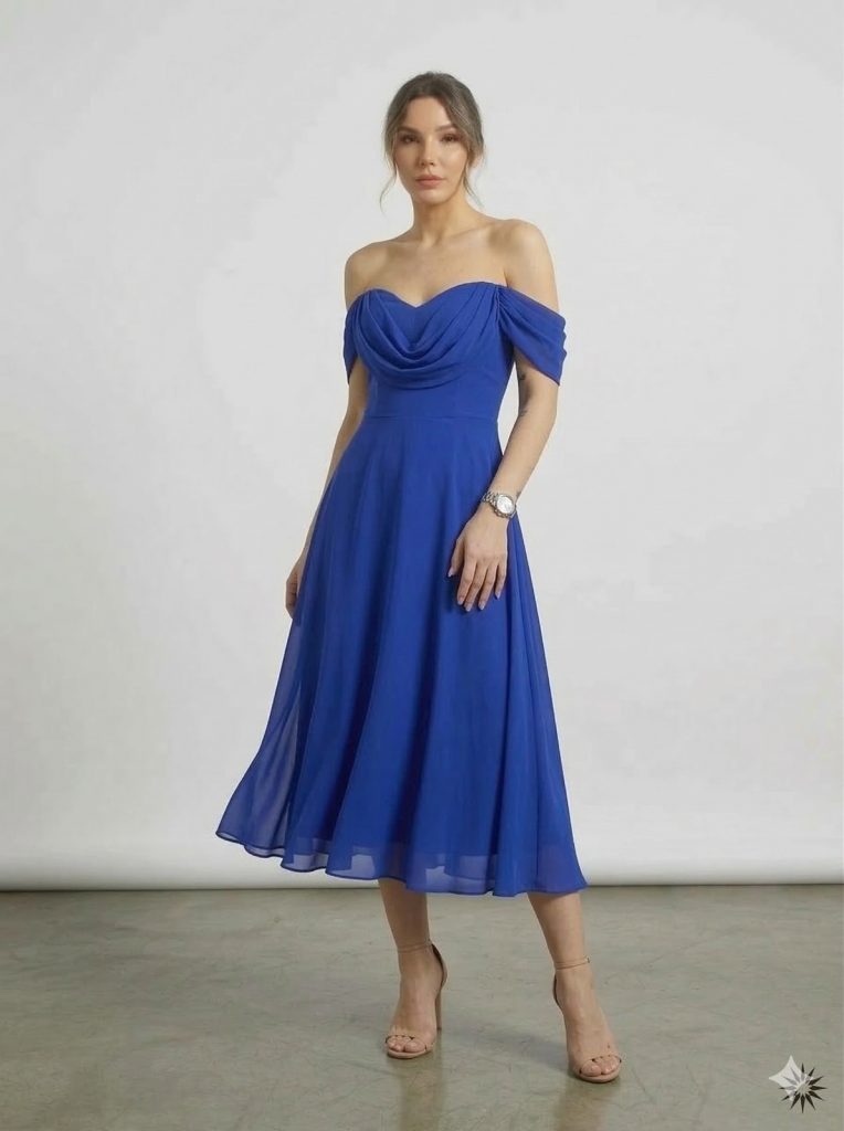 DORİDORCA Dökümlü Yaka Ve Kol Abiye Elbise 6081 - SAKS