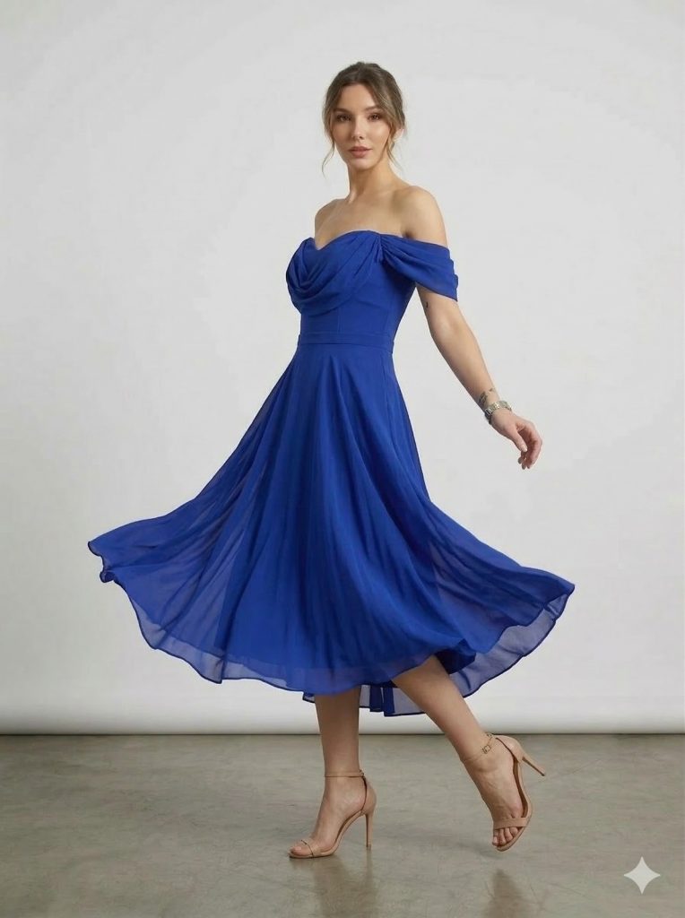 DORİDORCA Dökümlü Yaka Ve Kol Abiye Elbise 6081 - SAKS