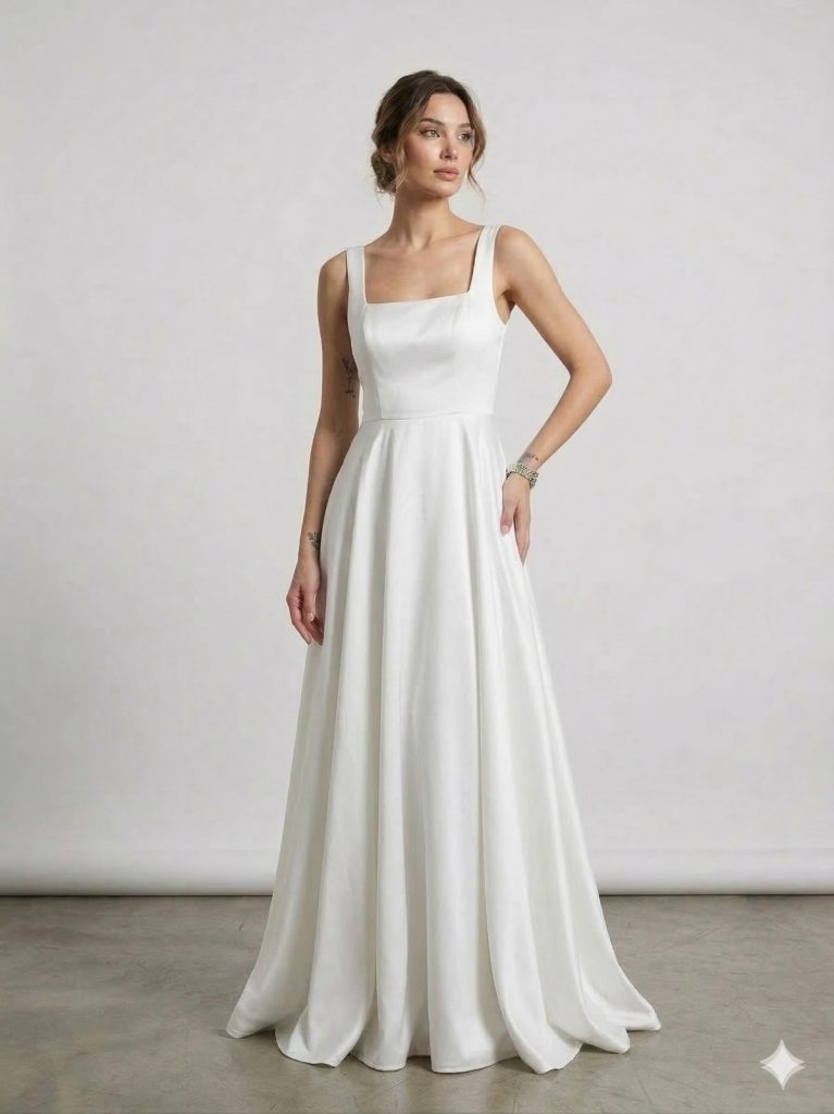 DORİDORCA Kalın Askılı Abiye Elbise 6098 - Beyaz