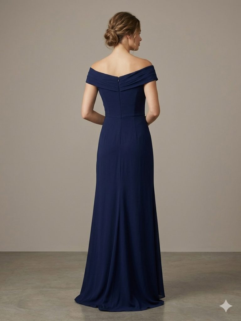 DORİDORCA Boncuk Detaylı Abiye Elbise 7010 - Lacivert