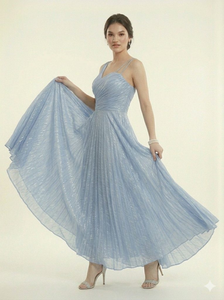 DORİDORCA Taş Askılı Parlak Elbise 7043