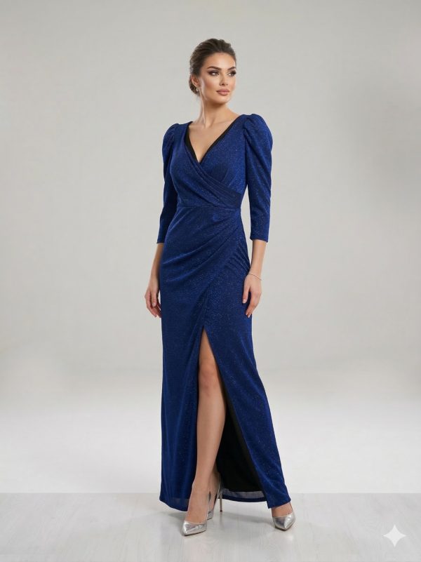 DORİDORCA V Yaka Yırtmaçlı Abiye Elbise 2102