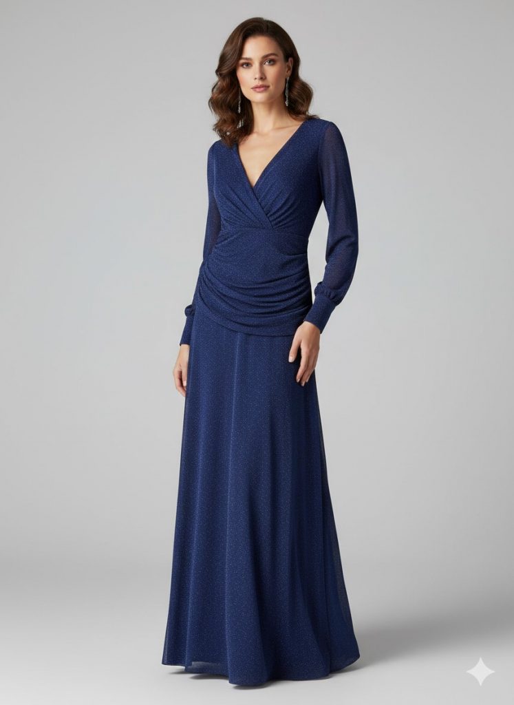 DORİDORCA Sim Detaylı Abiye Elbise 5038 - Lacivert