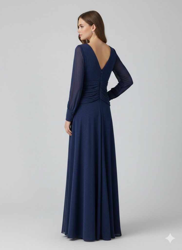DORİDORCA Sim Detaylı Abiye Elbise 5038 - Lacivert
