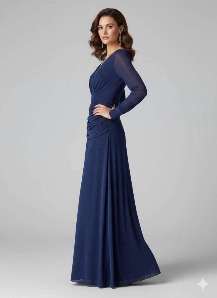 DORİDORCA Sim Detaylı Abiye Elbise 5038 - Lacivert