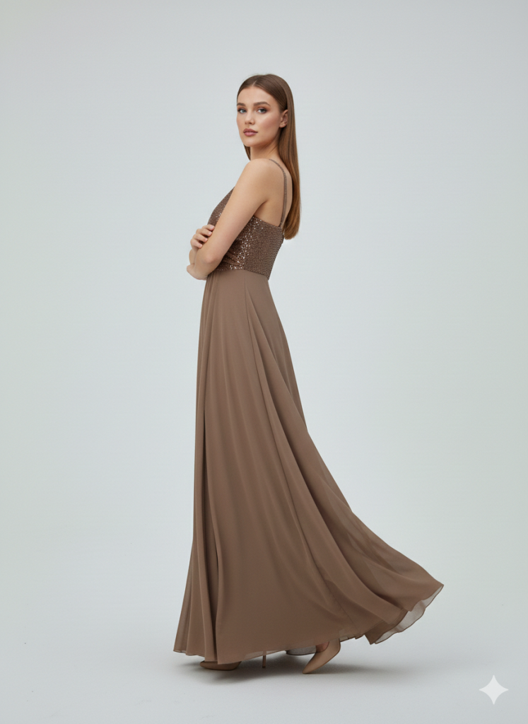 DORİDORCA Önü Yırtmaçlı Pul Payetli Elbise 5045