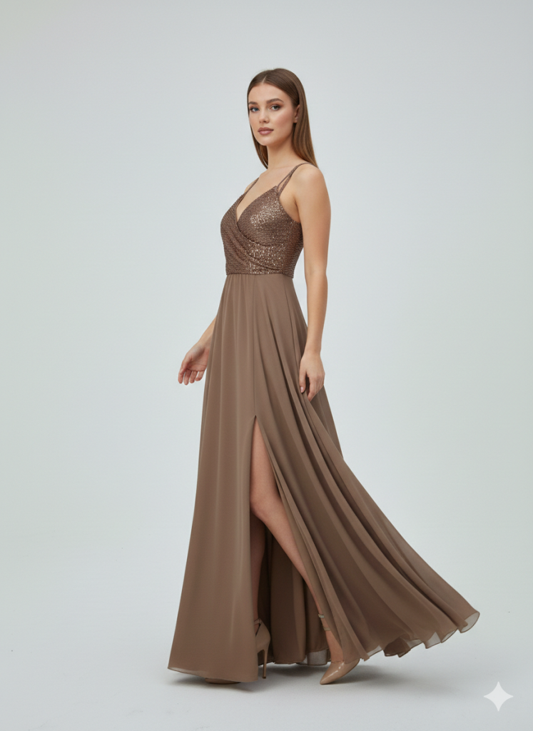 DORİDORCA Önü Yırtmaçlı Pul Payetli Elbise 5045