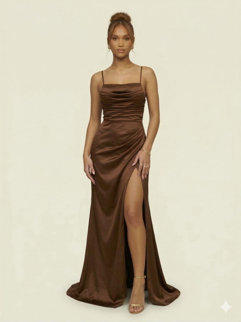 DORİDORCA Yırtmaç Detaylı Elbise ELBİSE 7051 - kahve