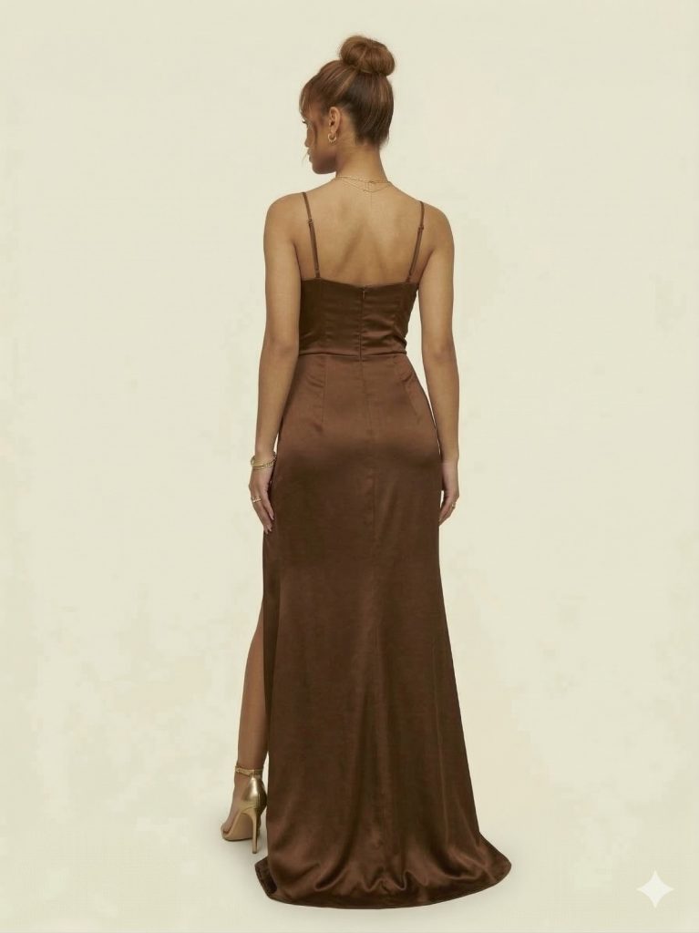 DORİDORCA Yırtmaç Detaylı Elbise ELBİSE 7051 - kahve