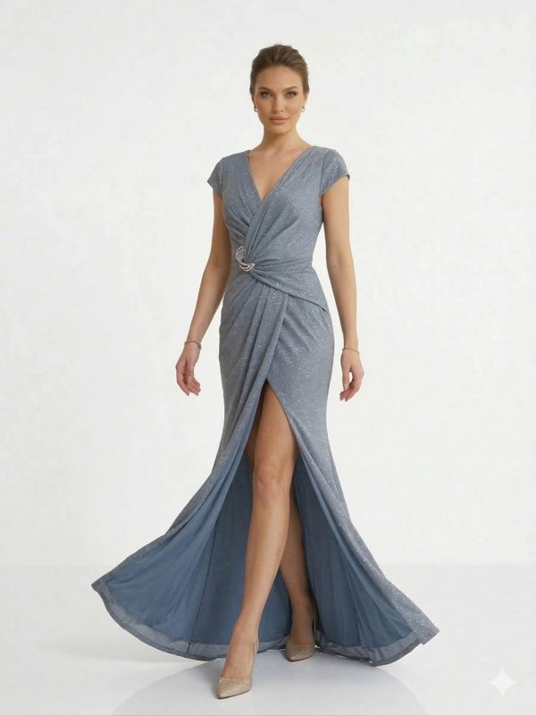 DORİDORCA Aksesuar Detaylı Simli Elbise  7055