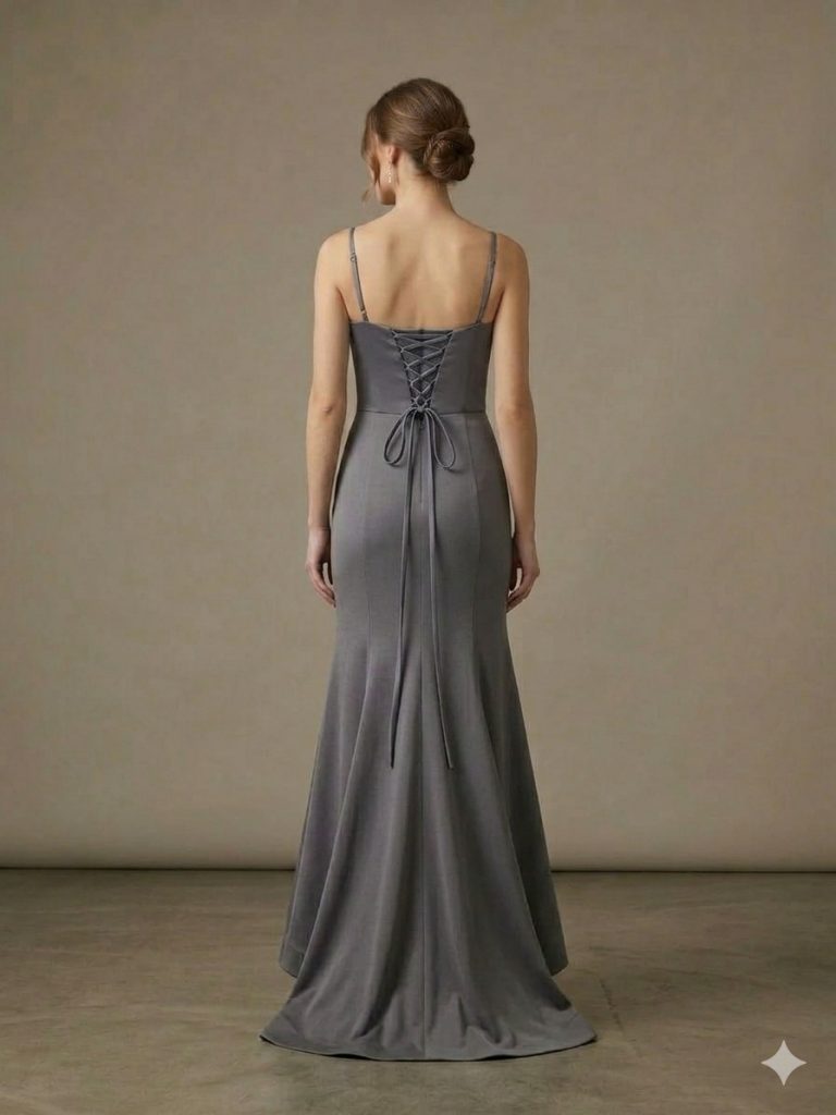 DORİDORCA Taş Detaylı Abiye Elbise 7112 - GRİ