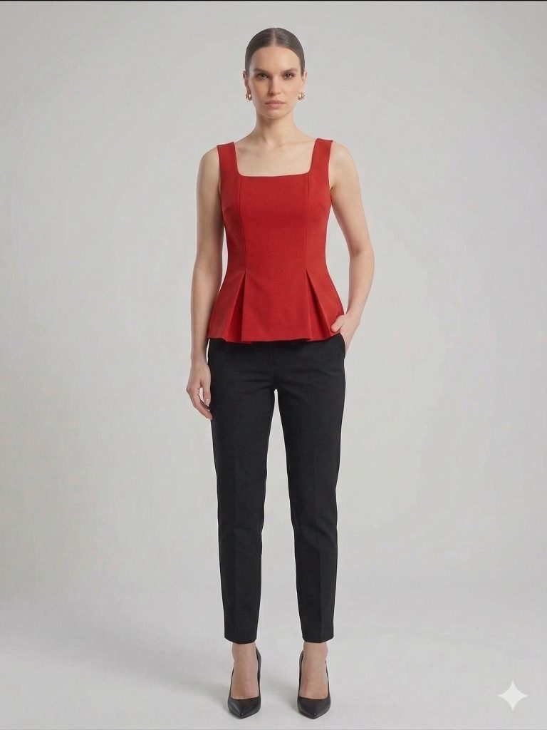 EKOL Kare Yaka Bluz 1130 - KIRMIZI