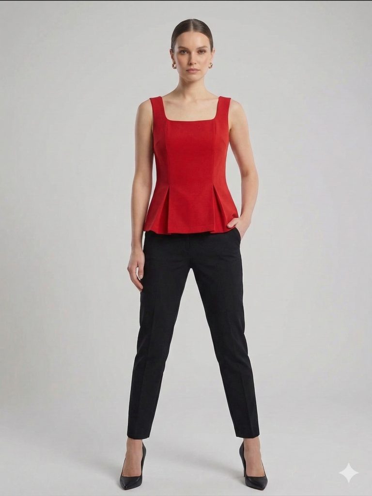 EKOL Kare Yaka Bluz 1130 - KIRMIZI