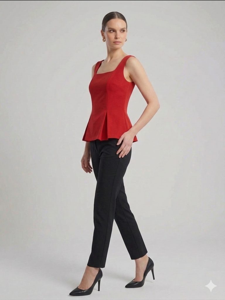 EKOL Kare Yaka Bluz 1130 - KIRMIZI