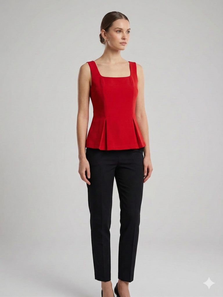 EKOL Kare Yaka Bluz 1130 - KIRMIZI