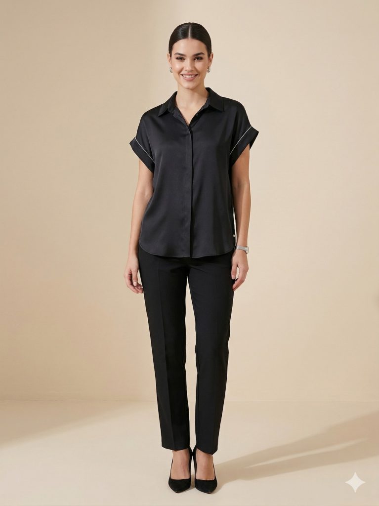 EKOL Kolları Taşlı Bluz 2056 - Siyah