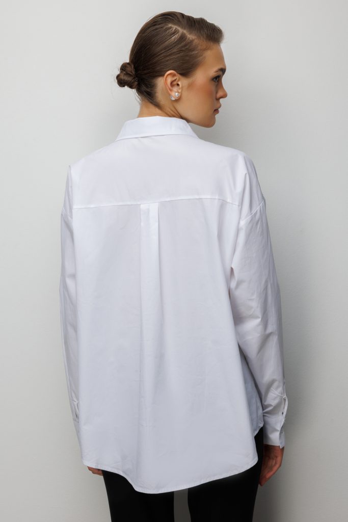 EKOL Taş İşlemeli Desenli Pamuk Gömlek 2820 - Beyaz