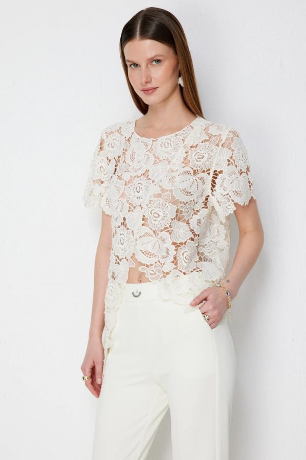 EKOL Asimetrik Kesim Dantelli Bluz2864