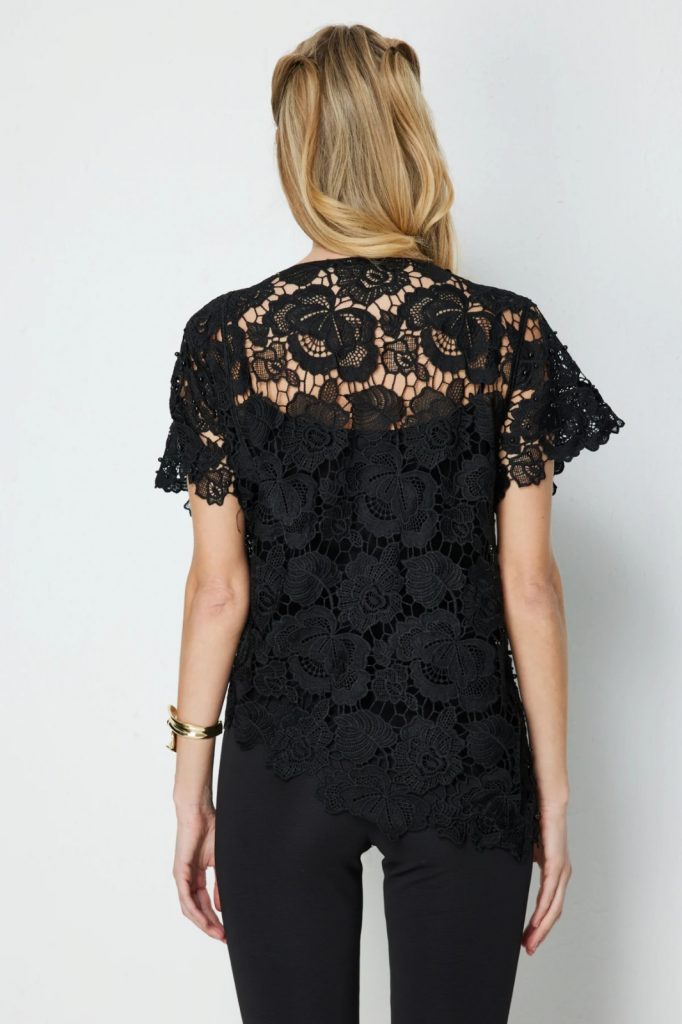 EKOL Asimetrik Kesim Dantelli Bluz2864 - Siyah